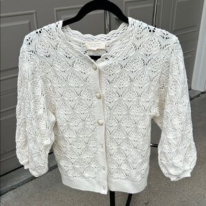 Sezane Cream Lace Knit Cardigan